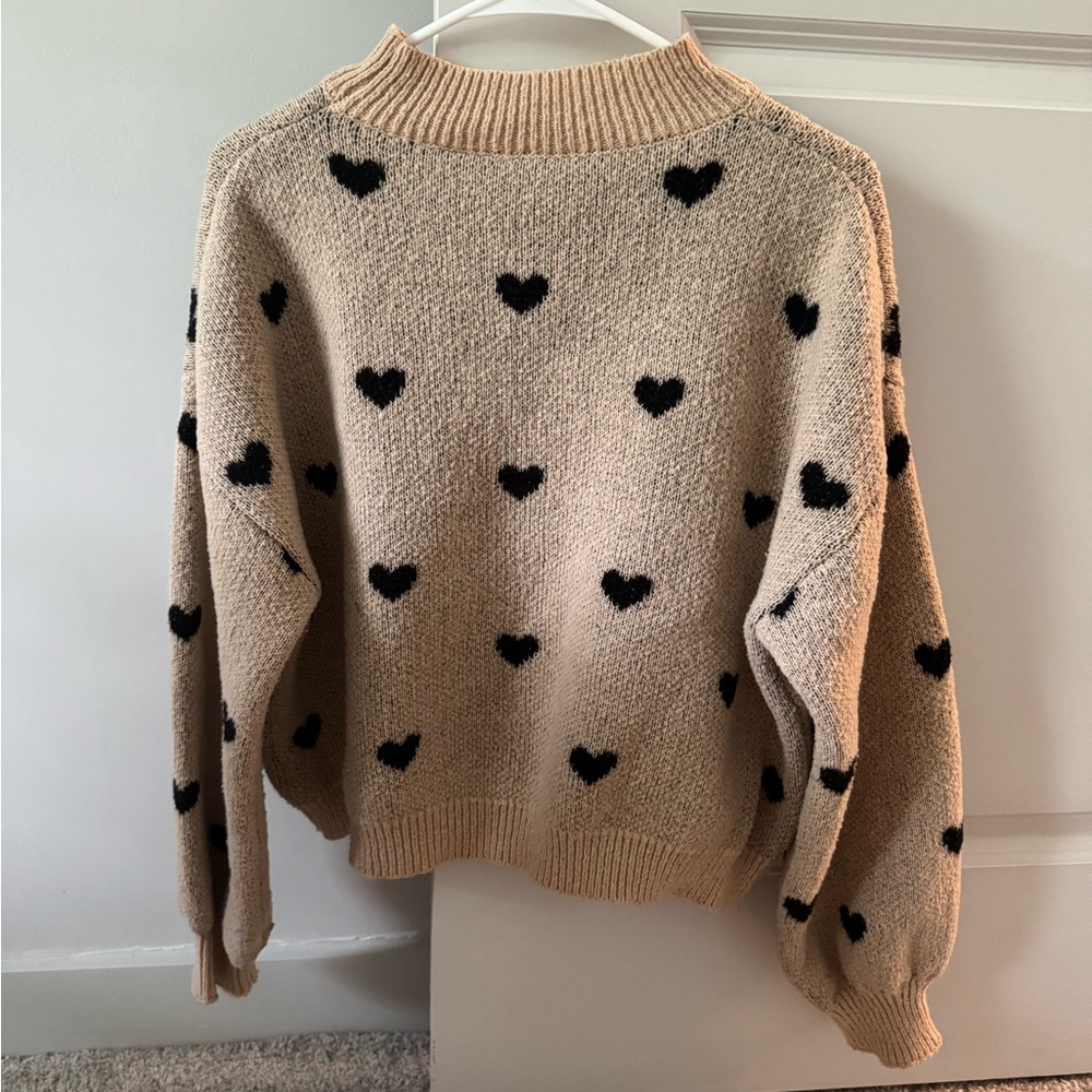 Heart Patterned Beige Sweater - Picture 2 of 2
